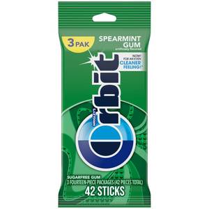 lot 7692 image: Lot 5 ORBIT Spearmint Sugarless Chewing Gum, 3 Packs, 42 Total Pieces (15 Packs TOTAL) - BB 122025