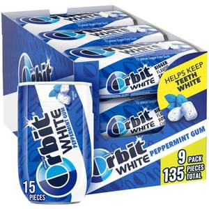 lot 7695 image: ORBIT White Peppermint Sugar Free Chewing Gum, 15 Count per pack (27 Packs) - BB 102025