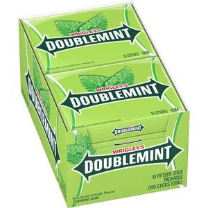 lot 7696 image: Wrigleys Doublemint Chewing Gum, 15 Piece, Pack of 10 - BB 112025