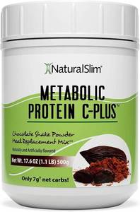 lot 7703 image: NaturalSlim Metabolic Protein C-Plus  Whey Protein Powder & Shake  Vitamin C, L-Glutamine & Digestive Enzymes  Low Carb  Support Metabolism, Energy & Gut Health  1.1 lb   Chocolate BB MAY 2024