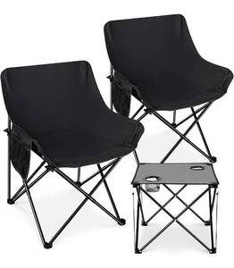 Camping Chairs for Adults, 2 Pack Folding Lawn Chair & Table, Black