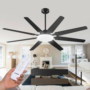 Amico 64 inch Ceiling Fans with Lights,Large Ceiling Fan with Light and Remote Control, Dimmable, 6 Speed Reversible Quiet DC Motor, Black Modern Ceiling fan For Living Room, Kitchen, Patio