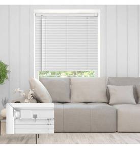 lot 7022 image: No Drill No Tool 1 Vinyl Mini Blinds, Light Filtering Horizontal Window Blinds & Shades, Cordless Blinds for Windows, 44 W X 48 H, White