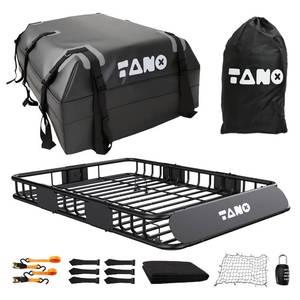lot 7037 image: TANX 51 x 36 x 5 Roof Rack Cargo Carrier Basket with Waterproof Bag, Rooftop Cargo Carrier with Cargo Net & Ratchet Straps, Heavy Duty Roof Basket for SUV Truck, Hitch Cargo Carrier