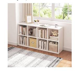 lot 7038 image: 8 Cube Organizer Bookcase - Fabric Storage Bins Container, Open Shelf Simple Compartments Bookshelf, White