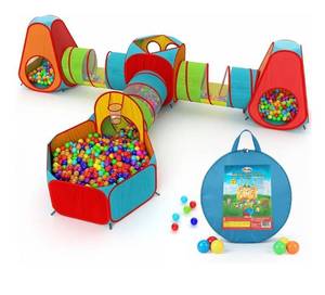 lot 7057 image: Playz 7pc Kids Play Tent with 1 Big Ball Pit for Babies, 3 Play Tunnel for Toddlers, and 3 Pop Up Tents Playhouse Bundle
