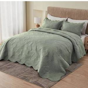 lot 7060 image: Kingnex Oversized King Bedspreads 128x120 for Extra Wide Tall King or Cal King Bed Ultrasonic Quilted Coverlet Set 3 Piece Include 1 Quilt 2 Pillowcases Sage