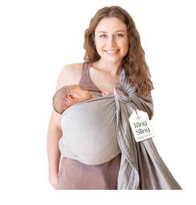 lot 7196 image: Ring Sling Baby Carrier - USA Lab Tested, 100% Natural Cotton Muslin, Breathable & Ergonomic Ring Sling Grey