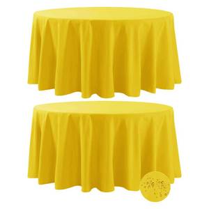 lot 7223 image: Fokitut 2 Pack Waterproof Round Tablecloth, 108 Inch, Stain Resistant and Wrinkle Polyester Table Cloth, Fabric Table Cover for Kitchen Dining, Wedding, Party, Holiday Dinner-Yellow