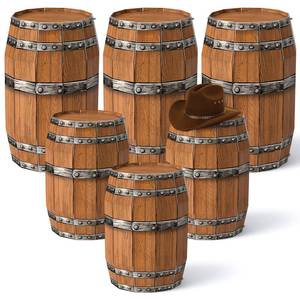 lot 7232 image: AmazingSpark 6 Pcs Wine Barrel Decor Western Cowboy Party Decoration Cardboard Wine Barrel Boxes Decoration Pirate Party Decor for Photoshoot Farmhouse Western Themed Parties, 16x12inch 13x10inch
