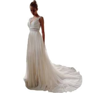 lot 7236 image: Sorayan Wedding Dresses for Bride Illusory Lace Bohemia V Neck Layers Tulle A Line Beachy Wedding Gowns(3X-Large) White