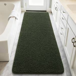 lot 7242 image: LOCHAS Bathroom Runner Rug, 24 x 60 Long Bath Rugs Non Slip Washable, Luxury Shaggy Large Bath Mat Absorbent, Soft Cozy Bathroom Rug Runner for Shower Quick Dry, Olive Green