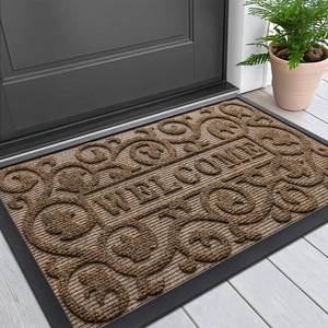lot 7247 image: Smiry Welcome Door Mat Outside Entrance, Heavy Duty Trap Dirt and Moisture Easy Clean Low Profile Patio Porch Indoor Outdoor Front Doormat for Entry, 29.5x17 Inch, Brown