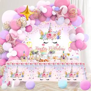 lot 7253 image: Unicorn Birthday Decorations for Girls,118pcs Unicorn Theme Party Decorations with Balloon Garland Arch Kit Backdrop and Tablecloth for Girls Women Birthday Party Supplies(Pink)