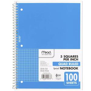 lot 7262 image: Mead Spiral Notebook, 1 Subject, Graph Ruled Paper, 7-12 x 10-12, 100 Sheets, Blue (05676AY7) pack of 9