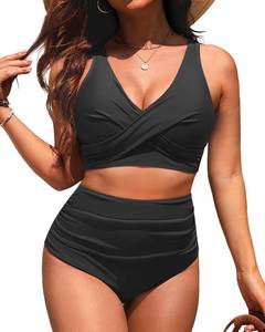 lot 7276 image: Yonique High Waisted Two Piece Swimsuit-Womens Bikini Set Tummy Control Bathing Suit Modest Full Coverage Bikini 2025 Black M