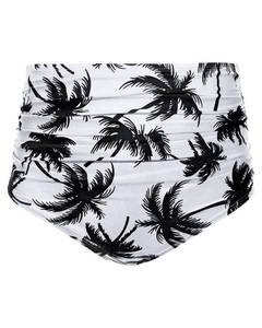 lot 7288 image: Tempt Me Women Retro High Waist Bikini Bottom White Palm Tree Ruched Swim Brief Bottom XL