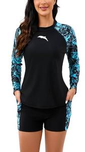 lot 7294 image: Halcurt Womens Rash Guard Built in Bra Bathing Suit with Shorts 2 Piece Swimsuits Navy Paisley XL