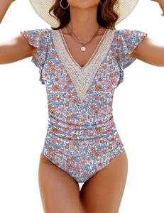 lot 7295 image: Blooming Jelly Womens Tummy Control Bathing Suits 2024 Cute One Piece Swimsuit V Neck Ruffle Lace Swimwear XL