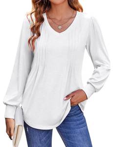 lot 7298 image: Zeagoo Shirts for Women Casual V Neck Lightweight Long Sleeve Blouse Business Work Tunic Top White 3XL