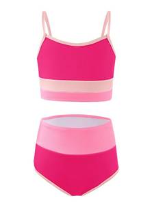 lot 7308 image: Haloumoning Girls Swimsuits Bikini Set Adjustable Straps Two Piece Color Block Girls Swimwear with Chest Pad Size 160cm(14-16)