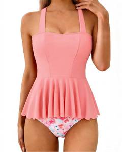 lot 7315 image: DaiLiWei Tankini Swimsuit for Women 2 Piece Modest Bandeau Bathing Suit High Waisted Cute Bikini Set Tummy Control Plus Size 2XL