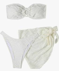 lot 7318 image: Womens 3 Piece Swimsuits High Cut Halter Triangle Bikini Sets Bathing Suit with Cover Up Sexy Swimwear Bikini Sets Large
