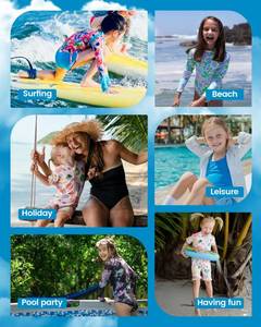 lot 7319 image: Angel season Girls Rash Guard Swimsuit Set with Ruffles Skirt UPF 50 Back Zipper Long Sleeve Rashguard Swimwear Summer Little Kids Bathing Suits for Summer Beach Sport Blue Pink Size 6