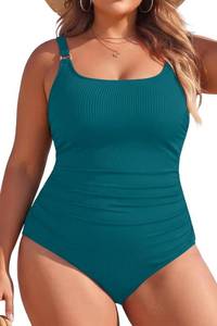 lot 7328 image: Aqua Eve Womens Plus Size One Piece Swimsuit- Tummy Control Bathing Suit Ribbed Square Neck Swimwear 2025 Dark Teal 16 Plus