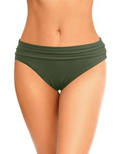 lot 7332 image: Zmart Womens Ruched Bikini Bottoms, Scrunch Full Coverage Fold Over Mid Rise Waisted Swimsuits, Tummy Control Ruffle Bathing Suits Swim Bottoms for Women Army Green S