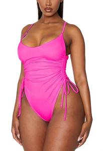 lot 7334 image: Viottiset Womens One Piece Swimsuit Cheeky High Cut Tummy Control Bathing Suit Rose Red Large