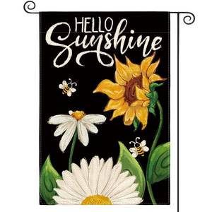 lot 7348 image: AVOIN colorlife Daisy Sunflower Hello Sunshine Garden Flag 12x18 Inch Black