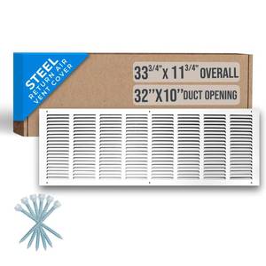 lot 7072 image: Fits 32x10 Duct Opening  Steel Return Air Grille by Handua  Vent Cover Grill for Sidewall and Ceiling  White  HVAC Cold Air Intake Grille  Outer Dimensions 33.75W X 11.75H