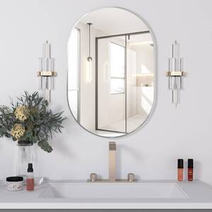 lot 7073 image: NEUWEABY Oval Bathroom Mirror Wall Vanity Oval Mirrors, 20x30 Silver Bathroom Mirrors for Over Sink Pill Mirrors Capsule Wall Mounted Mirror, Modern Mirror with Metal Frame for Wall Decor