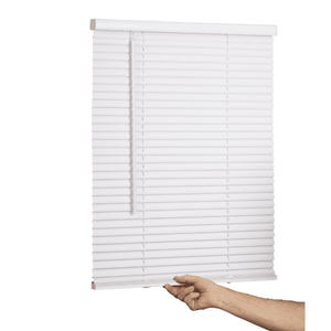 lot 7082 image: Lotus & Windoware Cordless 1  Vinyl Mini Blind Light Filtering Horizontal Blind  34  Width x 72  Length  White  Smooth