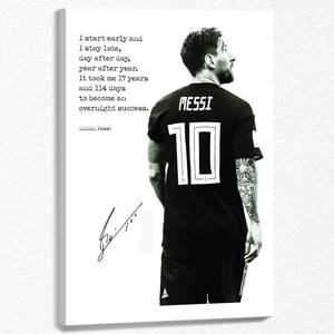 lot 7084 image: XSCQ Messi Soccer Canvas Wall Art World Cup Poster Football Sports Superstar Posters for Boys Bedroom Wall Decor 16x24inch Framed Messi Gift, Black
