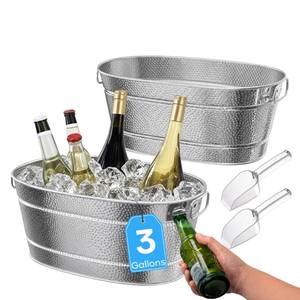 lot 7092 image: 2 Pack Galvanized Tub with Handles - Beverage Tub with 2 Ice Scoops, 3 Gallon Ice Bucket for Parties, Metal Drink Buckets for Parties for Champagne Cocktails Wine Cooling for Mimosa Bar Supplies