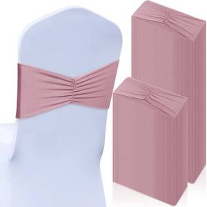 lot 7115 image: Moukeren 100 Pcs Spandex Chair Sashes Bows Bands Slider Sashes for Chair Covers Elastic Bands Ties Ribbon Decorations for Wedding Party Events Ceremony Birthday Banquet(Dusty Pink)