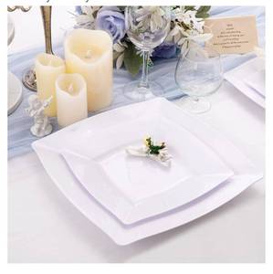 lot 7126 image: Morejoy 60 Pcs White Square Plastic Plates - White Disposable Dinner Plates 10.5 - Premium Appetizer Plate - DessertSalad Plate 9 for Wedding & Birthday & Party