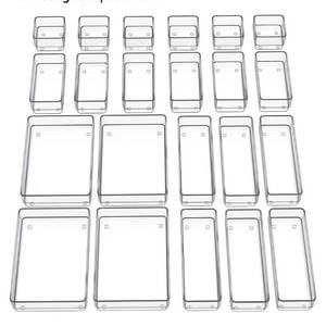 lot 7134 image: SMARTAKE 22-Piece Drawer Organizer with Non-Slip Silicone Pads, 4-Size Clear Desk Drawer Organizer Trays Storage Tray