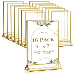 lot 7153 image: 5x7 Gold Acrylic Sign Holder, 16 Pack Vertical Double Sided Gold Table Number Holders