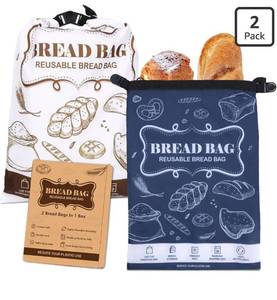 lot 7162 image: Bread Bags, 2 Packs Bread Bags to Keep Fresh, Reusable Zipper for Homemade Loaf, Freezer Storage Bag, Container, Fresh Keeping Extra Large Food Bag (White)