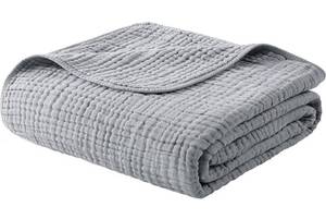 lot 7166 image: Yoofoss Muslin Blanket 100% Organic Cotton Throw Large 50 x 60 for Bed Couch Summer Gauze Blanket for Adults Lightweight and Breathable Grey