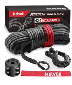 lot 7172 image: Synthetic Winch Rope Kit, 14 x 50ft 9,650lbs Winch Cable with Steel Hook, Winch Line Stopper and Safety Pull Strap for ATV UTV Off-Road Vehicle etc (Grey Rope, Black Hook)