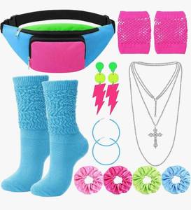 lot 7179 image: Chicingyou 10 Pcs 80s Women Fancy Costumes Accessories Waist Bag Earring Fishnet Glove Necklace Leg Warmer Scrunchie