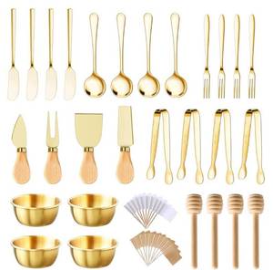 lot 7183 image: Charcuterie Boards Accessories Butter Spreader Knives Set Stainless Steel Cheese Mini Serving Tongs Spoons Forks Dipping Bowls Toothpick Flags Utensils for Pastry Making Wedding Christmas(Gold)