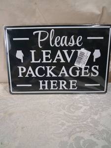 lot 37 image: Please Leave Packages Here Metal Sign