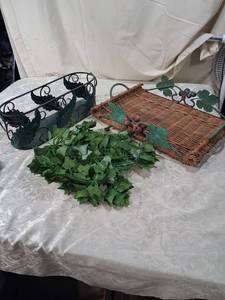 lot 100 image: Decorative Wicker Tray with Grape Vine Handles