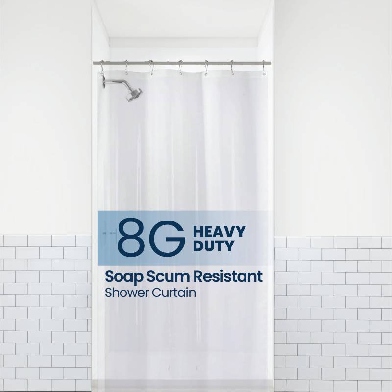 lot 17364 image: Bathroom Shower Curtain - Waterproof Plastic Shower Curtain Premium PEVA Non-Toxic with Rust Proof Grommets Clear 8G Heavy Duty Bathroom Accessories 36x72 - Retail $10