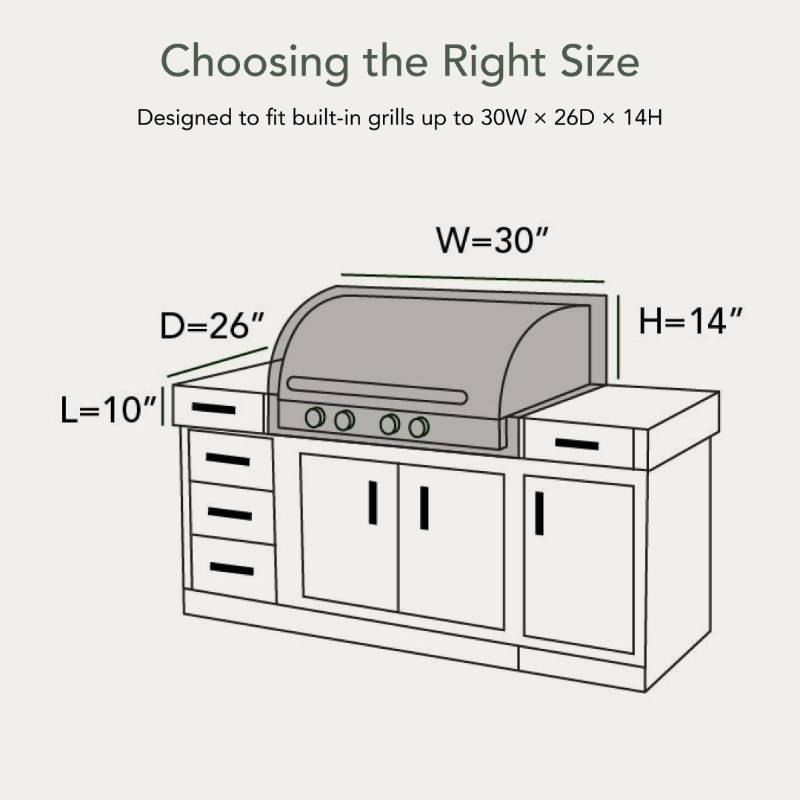 lot 38284 image: Covermates Classic Built-in Grill Cover �� All-Weather Water-Resistant Outdoor BBQ Cover with Elastic Hem, Heavy Duty Vinyl Protection for Outdoor Kitchens, 30W x 26D x 14H, Classic Tan - Retail $20